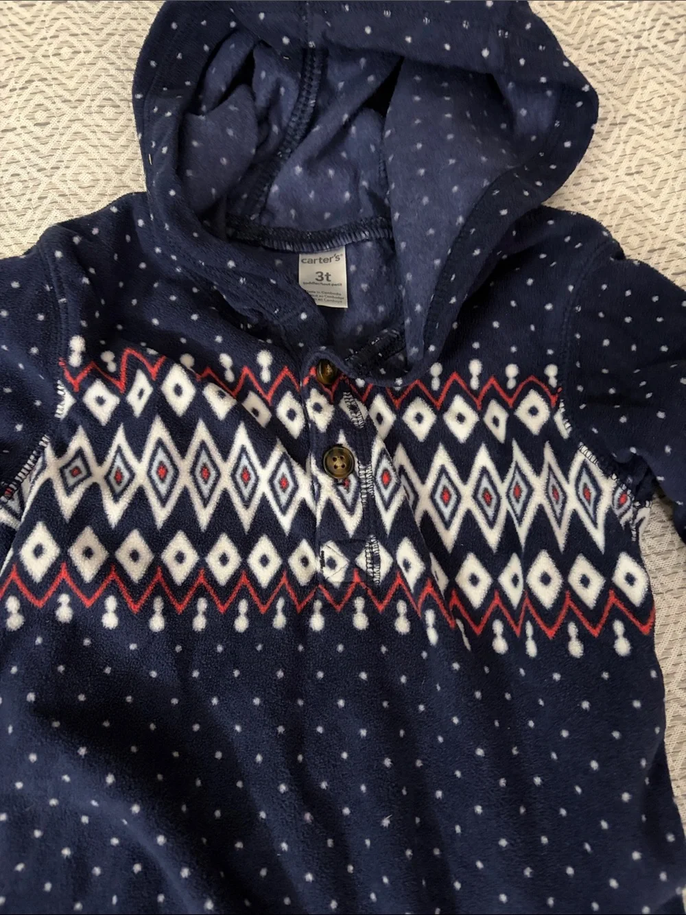 Carter's Navy Hooded Pullover with Geometric Stripe
